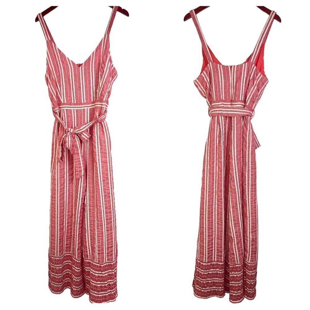 Anthropologie Ett Twa Robin striped cropped jumpsuit tie belt red white medium